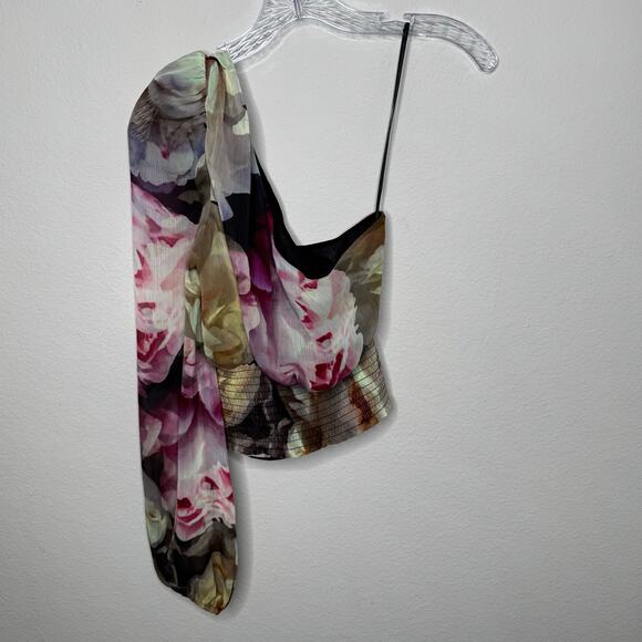 Express Conscious Edit One Shoulder Floral Chiffon Blouse Top XS - Picture 3 of 8